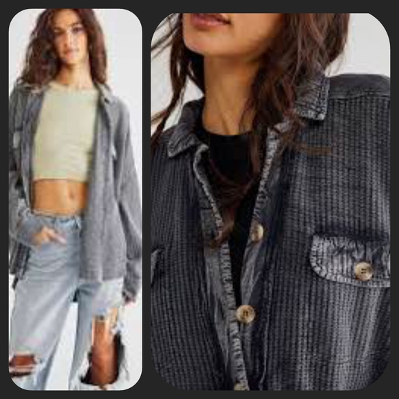 Free People FP ONE Scout Thermal Top Shirt Jacket Shacket CHARCOAL sz XL - Picture 2 of 16